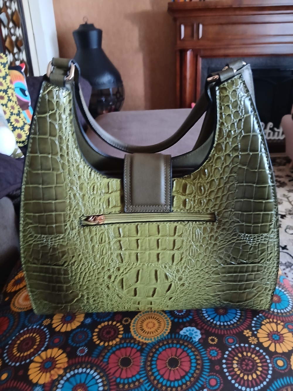 Olive Green Croc Emboss Tote Bag With Wallet NWOT!!! - Picture 2 of 5